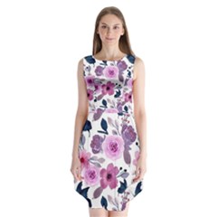 Purple-flower-butterfly-with-watercolor-seamless-pattern Sleeveless Chiffon Dress  