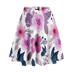 Purple-flower-butterfly-with-watercolor-seamless-pattern High Waist Skirt