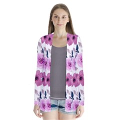 Purple-flower-butterfly-with-watercolor-seamless-pattern Drape Collar Cardigan