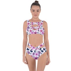 Purple-flower-butterfly-with-watercolor-seamless-pattern Bandaged Up Bikini Set 