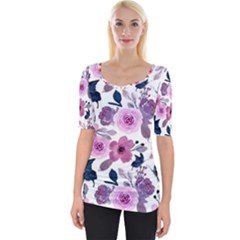 Purple-flower-butterfly-with-watercolor-seamless-pattern Wide Neckline Tee