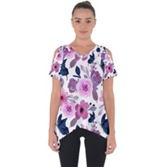 Purple-flower-butterfly-with-watercolor-seamless-pattern Cut Out Side Drop Tee