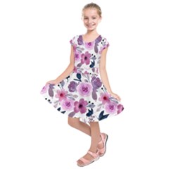 Purple-flower-butterfly-with-watercolor-seamless-pattern Kids  Short Sleeve Dress