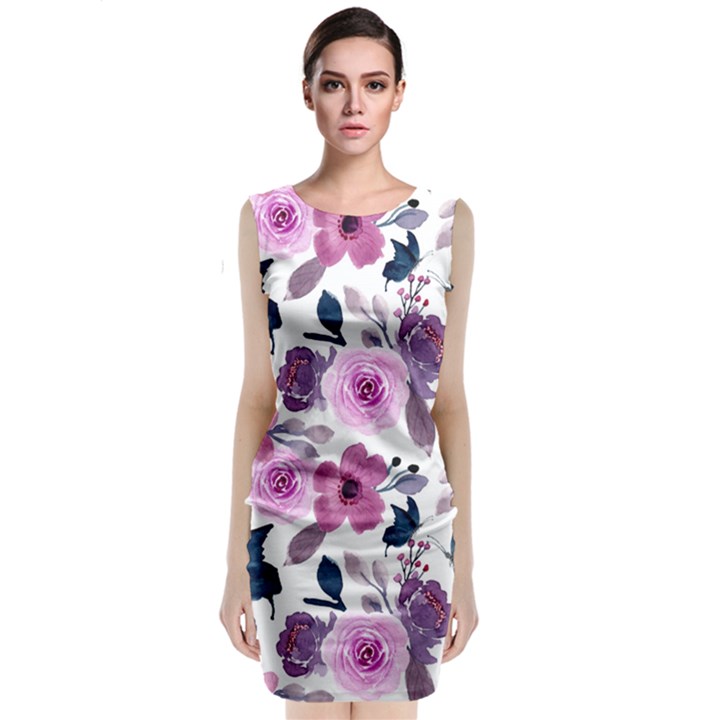 Purple-flower-butterfly-with-watercolor-seamless-pattern Sleeveless Velvet Midi Dress