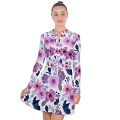 Purple-flower-butterfly-with-watercolor-seamless-pattern Long Sleeve Panel Dress