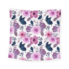 Purple-flower-butterfly-with-watercolor-seamless-pattern Square Tapestry (small)