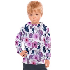 Purple-flower-butterfly-with-watercolor-seamless-pattern Kids  Hooded Pullover