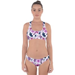 Purple-flower-butterfly-with-watercolor-seamless-pattern Cross Back Hipster Bikini Set