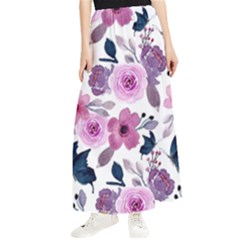 Purple-flower-butterfly-with-watercolor-seamless-pattern Maxi Chiffon Skirt by Jancukart