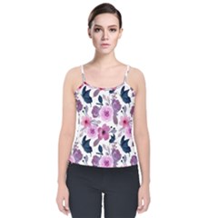 Purple-flower-butterfly-with-watercolor-seamless-pattern Velvet Spaghetti Strap Top