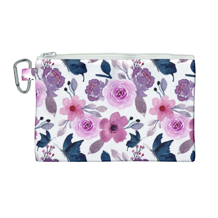 Purple-flower-butterfly-with-watercolor-seamless-pattern Canvas Cosmetic Bag (Large)