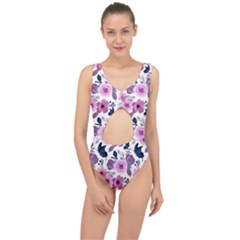 Purple-flower-butterfly-with-watercolor-seamless-pattern Center Cut Out Swimsuit