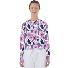 Purple-flower-butterfly-with-watercolor-seamless-pattern Women s Slouchy Sweat