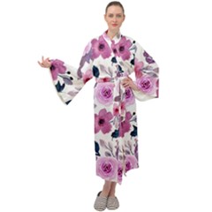 Purple-flower-butterfly-with-watercolor-seamless-pattern Maxi Velour Kimono