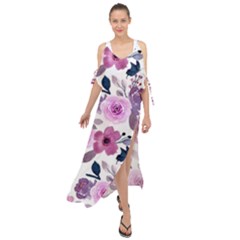 Purple-flower-butterfly-with-watercolor-seamless-pattern Maxi Chiffon Cover Up Dress