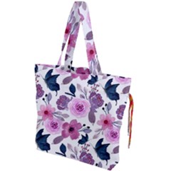 Purple-flower-butterfly-with-watercolor-seamless-pattern Drawstring Tote Bag