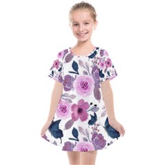 Purple-flower-butterfly-with-watercolor-seamless-pattern Kids  Smock Dress