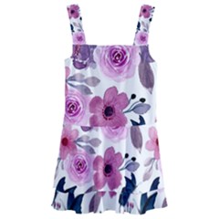 Purple-flower-butterfly-with-watercolor-seamless-pattern Kids  Layered Skirt Swimsuit