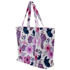 Purple-flower-butterfly-with-watercolor-seamless-pattern Zip Up Canvas Bag