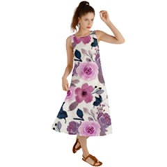 Purple-flower-butterfly-with-watercolor-seamless-pattern Summer Maxi Dress