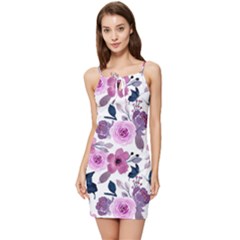 Purple-flower-butterfly-with-watercolor-seamless-pattern Summer Tie Front Dress