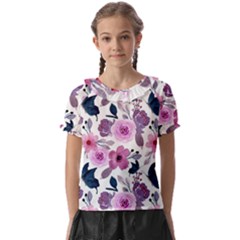 Purple-flower-butterfly-with-watercolor-seamless-pattern Kids  Frill Chiffon Blouse