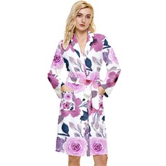 Purple-flower-butterfly-with-watercolor-seamless-pattern Long Sleeve Velour Robe by Jancukart