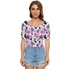 Purple-flower-butterfly-with-watercolor-seamless-pattern Button Up Blouse