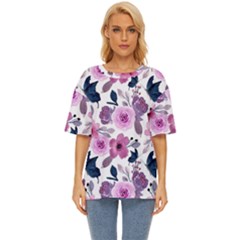 Purple-flower-butterfly-with-watercolor-seamless-pattern Oversized Basic Tee