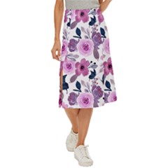 Purple-flower-butterfly-with-watercolor-seamless-pattern Midi Panel Skirt