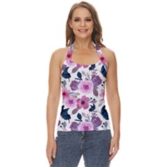 Purple-flower-butterfly-with-watercolor-seamless-pattern Basic Halter Top