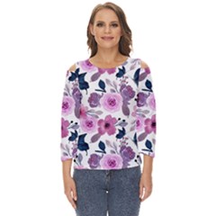 Purple-flower-butterfly-with-watercolor-seamless-pattern Cut Out Wide Sleeve Top