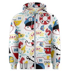 Seamless-pattern-vector-sailing-equipments-cartoon Men s Zipper Hoodie