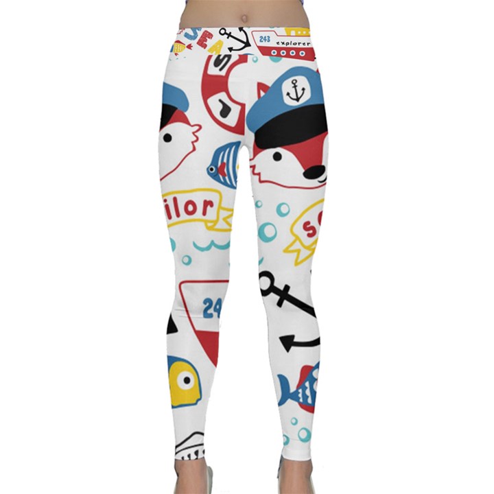 Seamless-pattern-vector-sailing-equipments-cartoon Classic Yoga Leggings