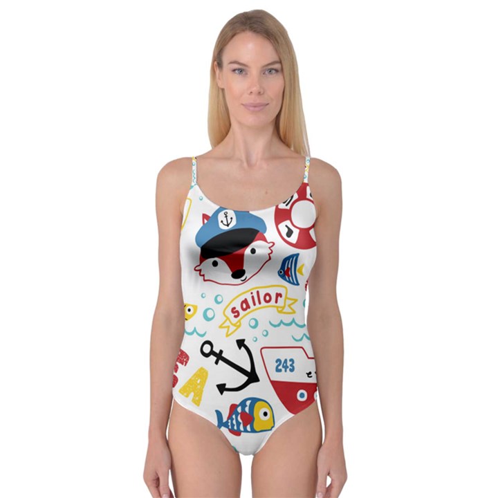 Seamless-pattern-vector-sailing-equipments-cartoon Camisole Leotard 