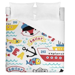 Seamless-pattern-vector-sailing-equipments-cartoon Duvet Cover (queen Size)