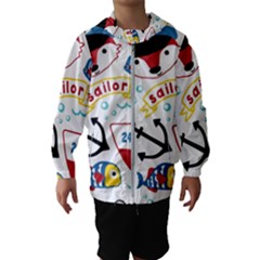 Seamless-pattern-vector-sailing-equipments-cartoon Kids  Hooded Windbreaker