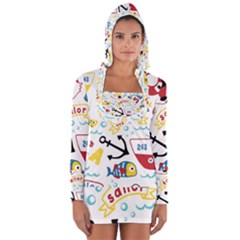 Seamless-pattern-vector-sailing-equipments-cartoon Long Sleeve Hooded T-shirt