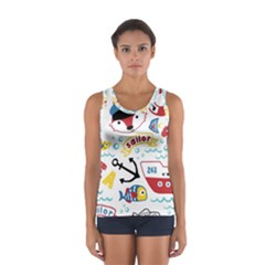 Seamless-pattern-vector-sailing-equipments-cartoon Sport Tank Top 