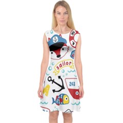 Seamless-pattern-vector-sailing-equipments-cartoon Capsleeve Midi Dress