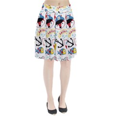 Seamless-pattern-vector-sailing-equipments-cartoon Pleated Skirt