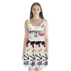 Seamless-pattern-vector-sailing-equipments-cartoon Split Back Mini Dress 