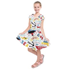 Seamless-pattern-vector-sailing-equipments-cartoon Kids  Short Sleeve Dress