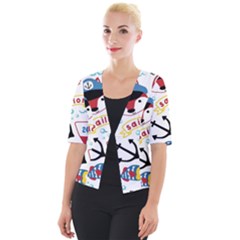 Seamless-pattern-vector-sailing-equipments-cartoon Cropped Button Cardigan