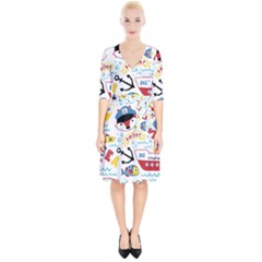 Seamless-pattern-vector-sailing-equipments-cartoon Wrap Up Cocktail Dress