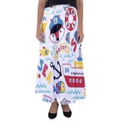 Seamless-pattern-vector-sailing-equipments-cartoon Flared Maxi Skirt by Jancukart