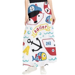 Seamless-pattern-vector-sailing-equipments-cartoon Maxi Chiffon Skirt by Jancukart