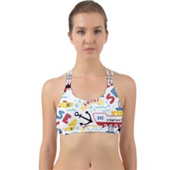 Seamless-pattern-vector-sailing-equipments-cartoon Back Web Sports Bra