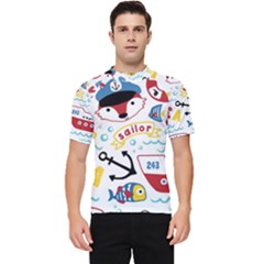 Seamless-pattern-vector-sailing-equipments-cartoon Men s Short Sleeve Rash Guard