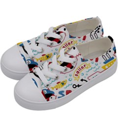 Seamless-pattern-vector-sailing-equipments-cartoon Kids  Low Top Canvas Sneakers